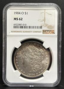 1904 O Morgan Dollar Coin, MS 62 NGC, $1 US Mint, Serial: 6922087-010