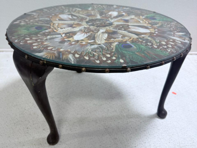 (1) Vintage Real Feather Side Table 23&rdquo;Wx15&rdquo;T