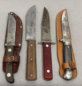 Ontario Knife Co, Imperial, and Universal Fixed Blade Knives with Leather Sheaths