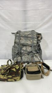 (1)USGI MOLLE II ACU Large Rucksack (1)Maxpedition NeatFreak Organizer (1)Camo Bag