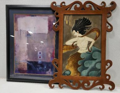 (1) 44 1/4"H X 34 1/4"W Framed Triad No. 6 by Pietro Adamo (1) 46 1/4"H X 34 3/4"W Ornate Framed Carved Art