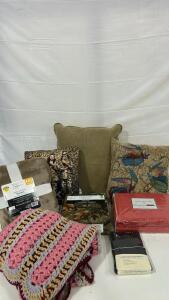 (3)Decorative Pillows (2)Queen Sheet Set (1)King Pillow Case 2pk (1)F/Q Blanket & More