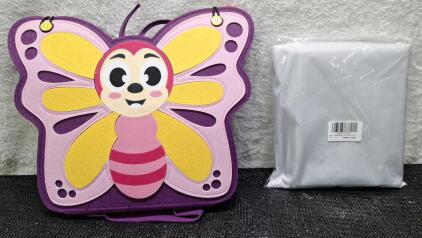 (1) Felt Butterfly Motor Skills Book, (1) 100% Blackout Curtain for Bedroom, Portable DIY Window Blinds, No Drill Window Shades & Blackout Blinds with Stickers & Tabs for Travel, Dorm Room, Media Room, White, 79" x 57"