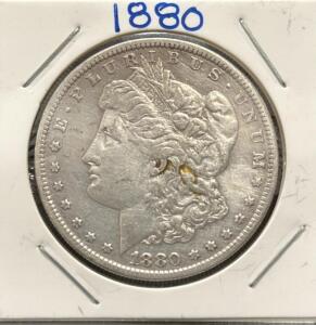 1880 Morgan Silver Dollar Coin, United States Mint, Lady Liberty, Eagle