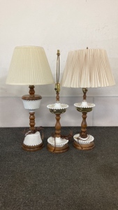 (3) Vintage Milk Glass Lamps