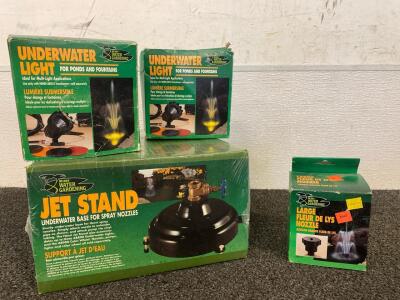 Henri Water Gardening Jet Stand, Spray Nozzle, And (2) Underwater Lights