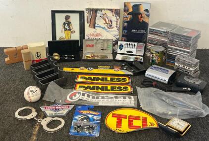 Collectables And Tools Including Sports Memorabilia, CDs, Power Inverter, Sharp Tooth Saw & More