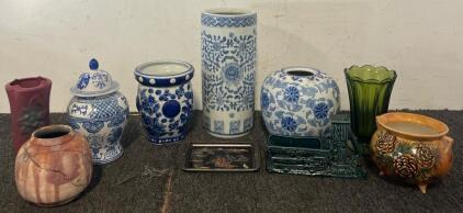 Blue & White Porcelain Vases & More Glassware