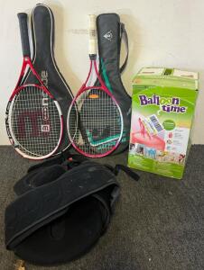 (2) Tennis Rackets, Balloon Time Helium Tank & Thoracolumbosacral Orthosis Back Brace