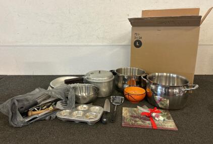 Miscellaneous Kitchenware Including Pie Pans, Pots, And More