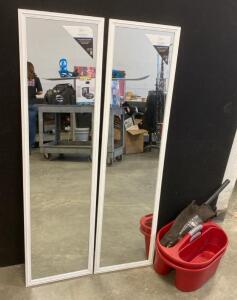 (2) 13.38&rdquo;x49.38&rdquo; New White Door Mirrors, (2) Sterilite Caddies, And Duster