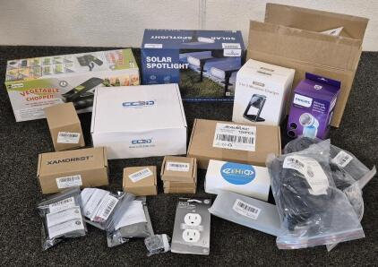 Vegetable Chopper, Solar SpotLights, 3 In 1 Wireless Charger, Pyrograph Machine, Fabric Shaver, 3 Extension Cords, Reading Glasses, Hex Head Screws Bolts Assortment Kit, Support Locking Pin And More.