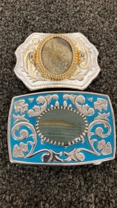 (2) Stone Inlay Belt Buckles