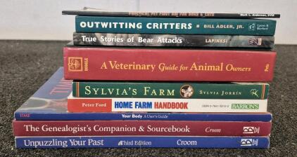 Veterinary Books, True Stores Of Bear Attacks, Outwitting Critters, Home Farm Handbook, Your Body Users Guide, Unpuzzling Your Past And More.