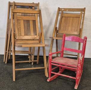 4 Foldable Wooden Chairs, Child Rocking Chair