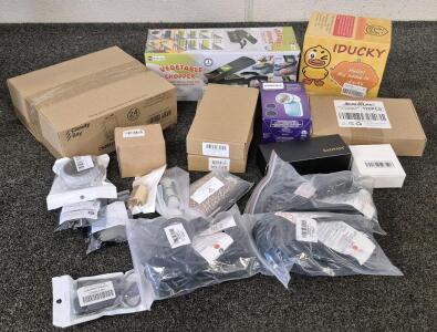 Vegetable Chopper, IDucky Table Water Pump, Electrical Accessories Pack, 3 Extension Cords, Fabric Shaver, Hex Screw Bolts Assortment Kit, Suction Cups And More.