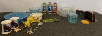 Crystal Dishes, Collection Of Turtles, Book Ends, Collectible Lighthouse Lights And More