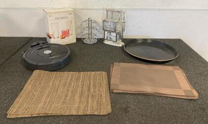 Roomba Robot With Home Base (Works), Libbey 12 Pc. Crystal Glasses, Place Mats, Decorative Tray, Spice Rack, And Photo Carousel