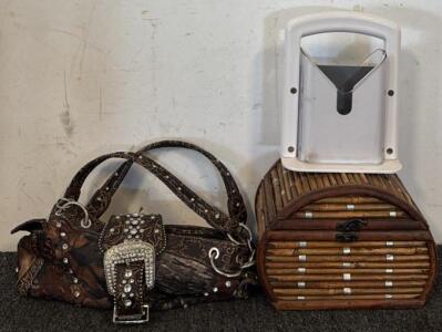 Small Bamboo Jewlery Box, Purse, & Bagel Guillotine