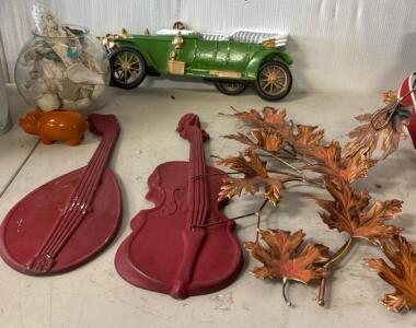 Vintage Burwood Wall Hanging Car, Jar Of Seashells, And More Home Decor