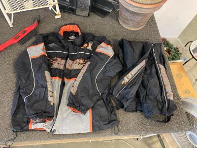 XL Harley Davidson Riding Jacket And Pants, Compact Foldable Ironing Board, Towinv Mirrors, (4) Big Flower Pots And More
