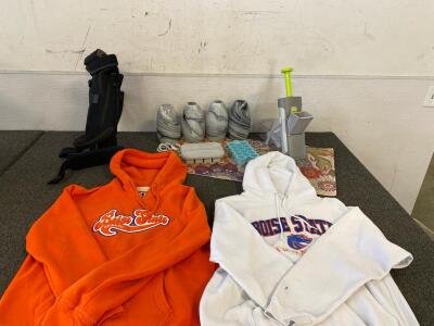 (2) Boise State Sweatshirts, (4) Light Fixtures, Quiver, Pampered Chef Rapid Prep Mandolin, (2) Ice Cube Trays, 29&rdquo;x17&rdquo; Floor Mat
