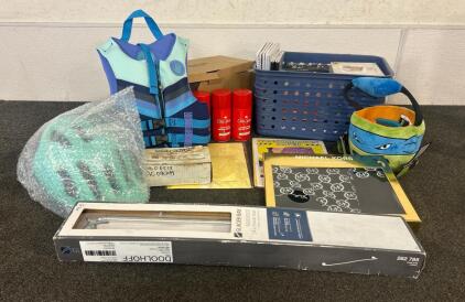 (1) Mountain Bike Helmet (1) Kids Life Jacket, (3) Old Spice Shaving Cream, And More