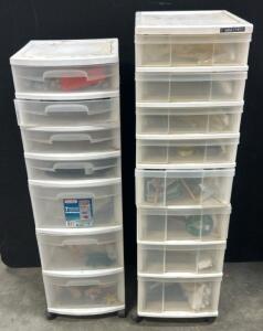 (2) Rolling Storage Drawers Filled With Jewerly, Home Decor, Arts And Crafts, And More