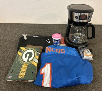 (1) Mr.Coffee Pot, (1) BSU Number 1 Jersey, License Plates, And More