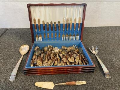 Vintage Buddha Nickel Bronze Flatware Set And Case