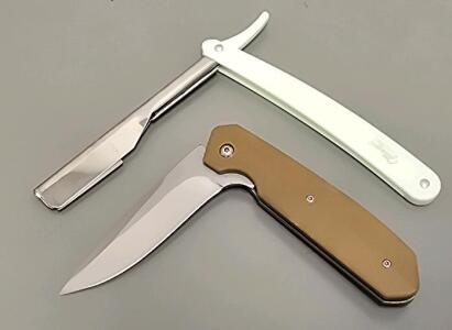 Straight Razor & Brown Manual Pocket Knife
