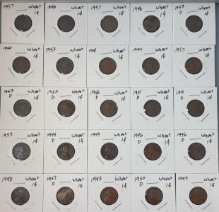 (25) Wheat Pennies One Cent Coins 1941-1957
