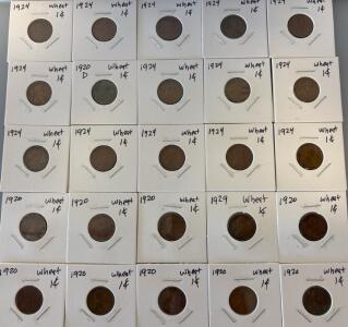 (25) wheat One Cent Pennies 1920-1924