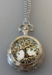 Quartz Vintage &ldquo;Tree Of Life&rdquo; Small Pocket Watch W/ Chain