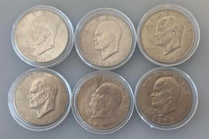 (6) 1972 Liberty Eisenhower One Dollar Coins W/ (2) Bicentennial Coins 1776-1976