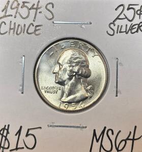 1954-S MS64 CHOICE SILVER WASHINGTON QUARTER