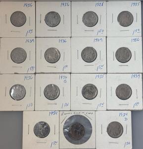 (14) 1927-1937 Buffalo Nickels Including (1) Roman Empire Copy Coin