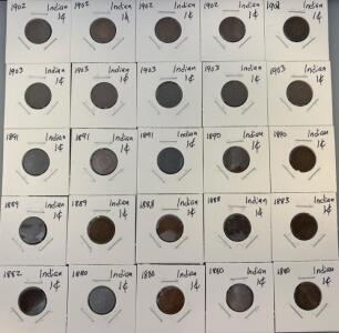 (25) Indian Head Cent Pennies 1880-1902