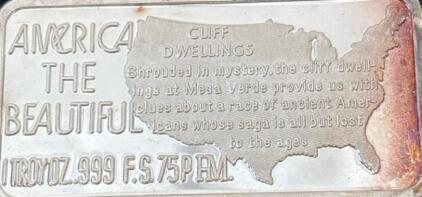 &ldquo;America The Beautiful&rdquo; Troy 1oz .999 Silver Big Sur. Cliff Dwellings Bar