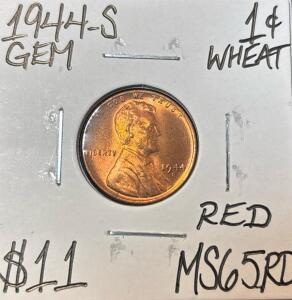 1944-S MS65RD RED GEM WHEAT COPPER CENT