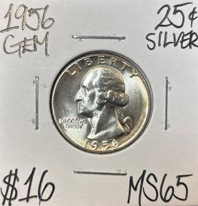 1956 MS65 GEM SILVER WASHINGTON QUARTER