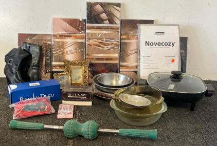 Home Goods Including Curtains, Pillow Covers, Wall Decor, Portable Cook Pan, Women&rsquo;s Swimsuit (L) & More