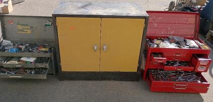 (2) Multi Drawer Tool Box Filled With A Variety of Tools 18"X12"X26", 2 Door Tool Cabinet 36"X31"X16"