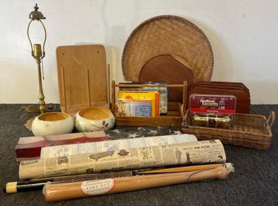 Home Decor Including Vintage Brass Lamp, Wooden Decor, Wallpaper, American Flag & Flagpole, Doorknob & More