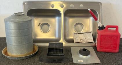 Double Bowl Stainless Steel Sink, Poultry Waterer, Roof Vents & 1 Gallon Gasoline Can