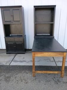 20th Century Two Sided Desk With Hutch, 82" L X 80" H X 33" W, Two-Piece Display Bookcase or Hutch By Thomasville 80"H X 34"W X 22"L W/ LED Lights and Power Strip In/Under Cabinet Shelf