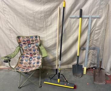 Green Lawn Chair H 2&rsquo; 11&rdquo; W 2&rsquo; 2&rdquo; L 1&rsquo; 5&rdquo; And Various Tools