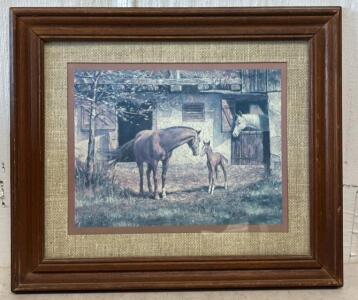 Framed Equestrian Painting / 20&rdquo; L x 17.5&rdquo; H