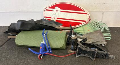 (2) Car Floor Mats, (2) Feet Operated Air Pumps, (1) Shovel, And More