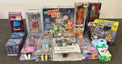 (1) Board Game, (7) Packaged Dolls, Polaroid Camera, And More